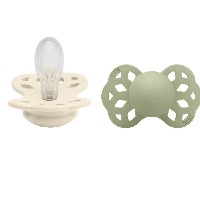 BIBS Pacifier Infinity Symmetrical Silicone Ivory/Sage Size 2 2pcs