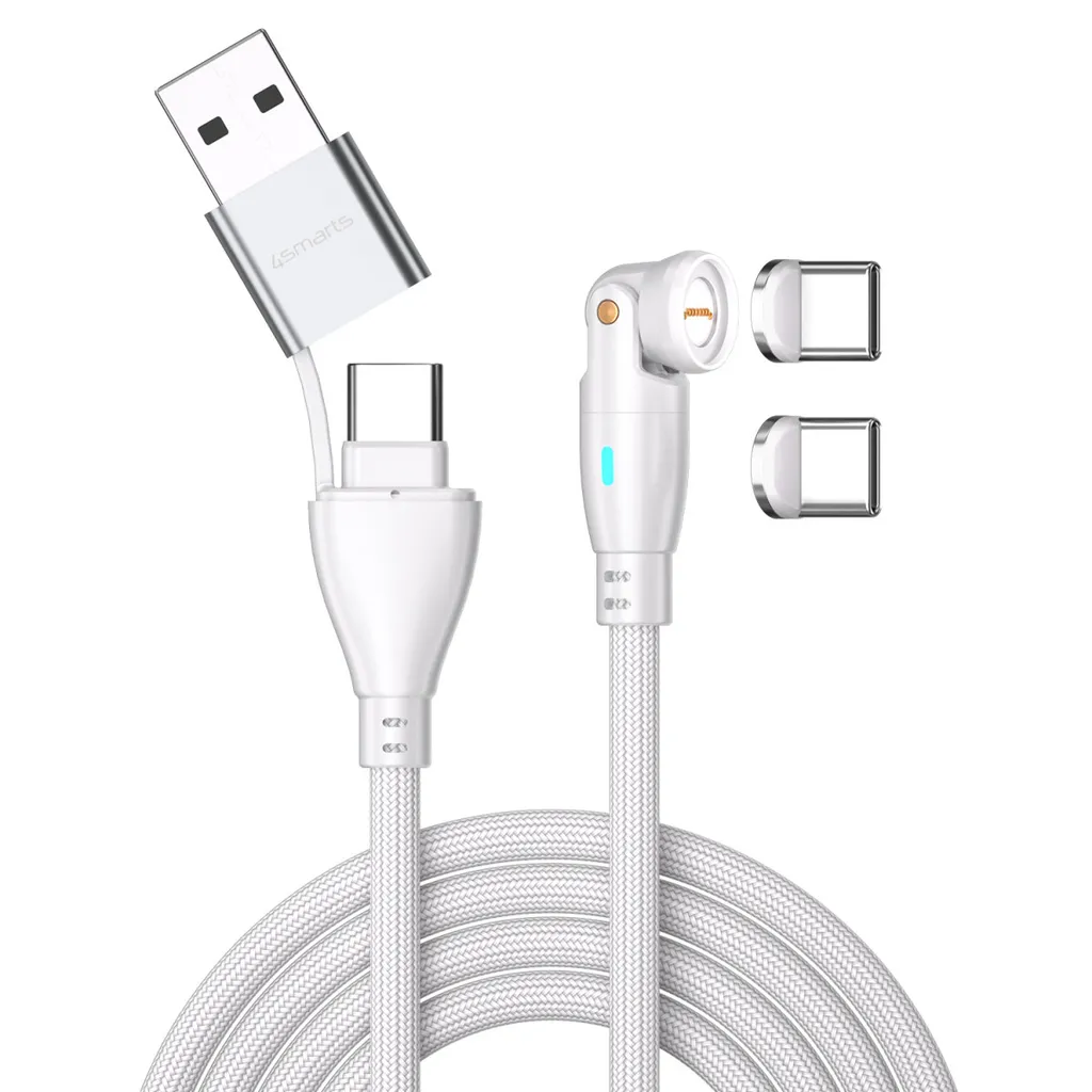 4Smarts GravityCord USB-C/A 540° magnetisk kabel 100W, 1,8m - Vit