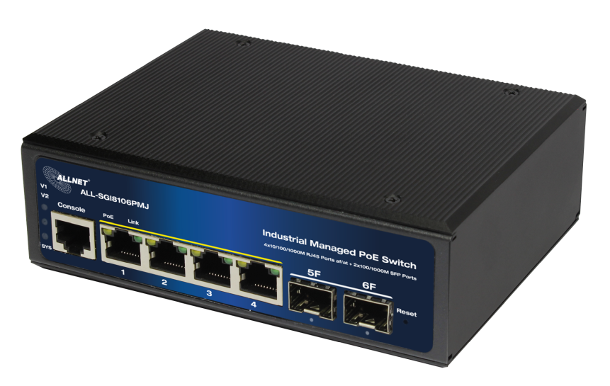 ALLNET ALL-SGI8106PMJ, 4xPoE+ GbE, 2xSFP, fläktlös, DIN-skena, 120W PoE, Smart Layer2+, bild 2