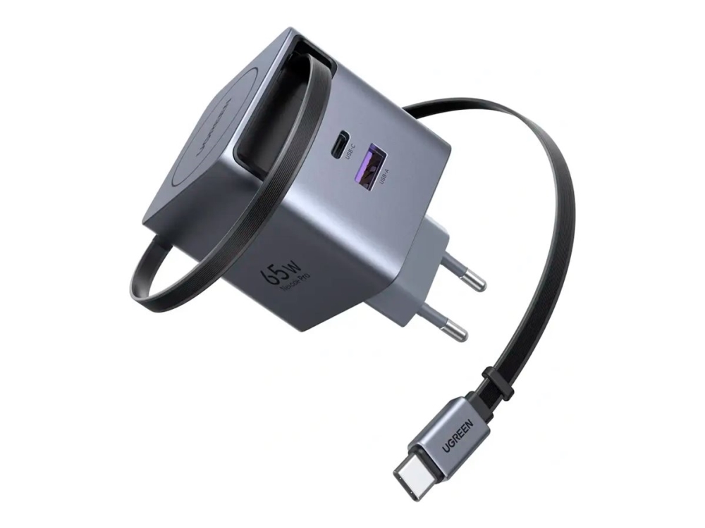 Ugreen Nexode 65 W GaN-snabbladdare med utdragbar USB-C-kabel
