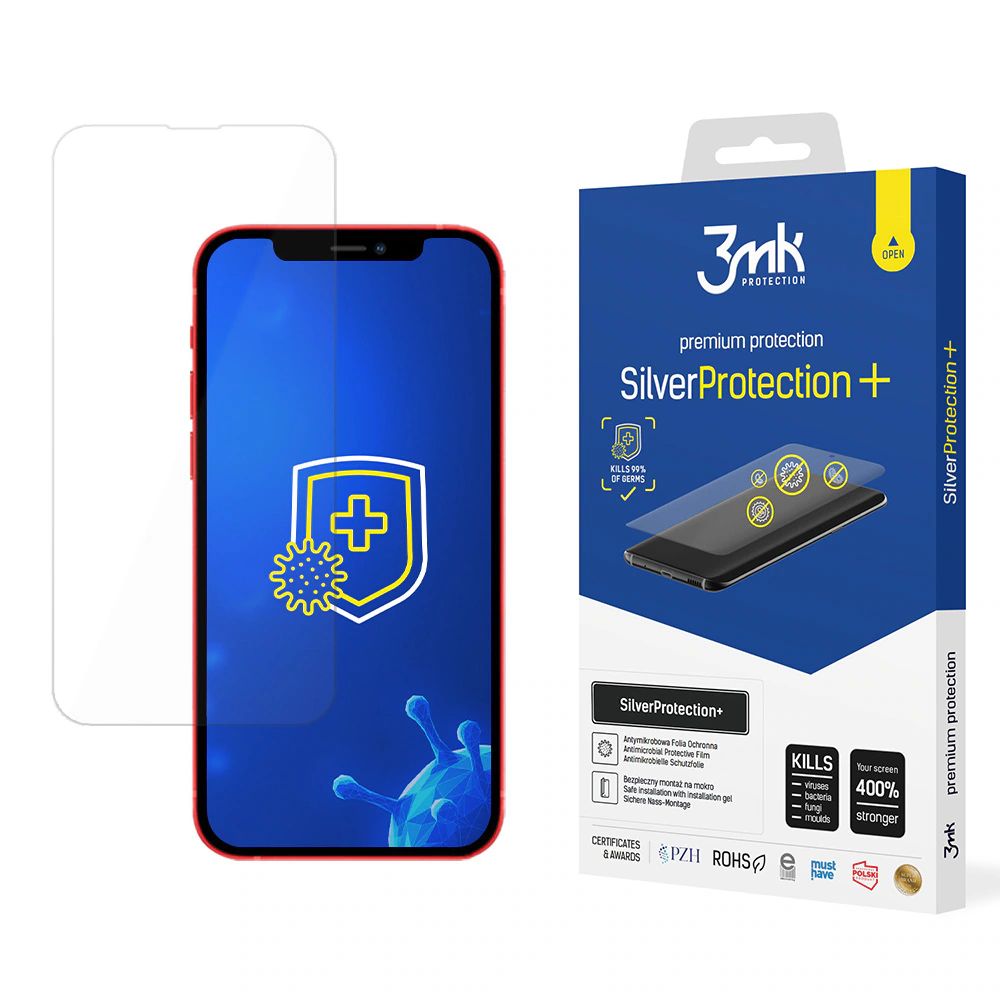 Antibakteriellt skärmskydd för iPhone 13 från 3mk Silver Protection+-serien
