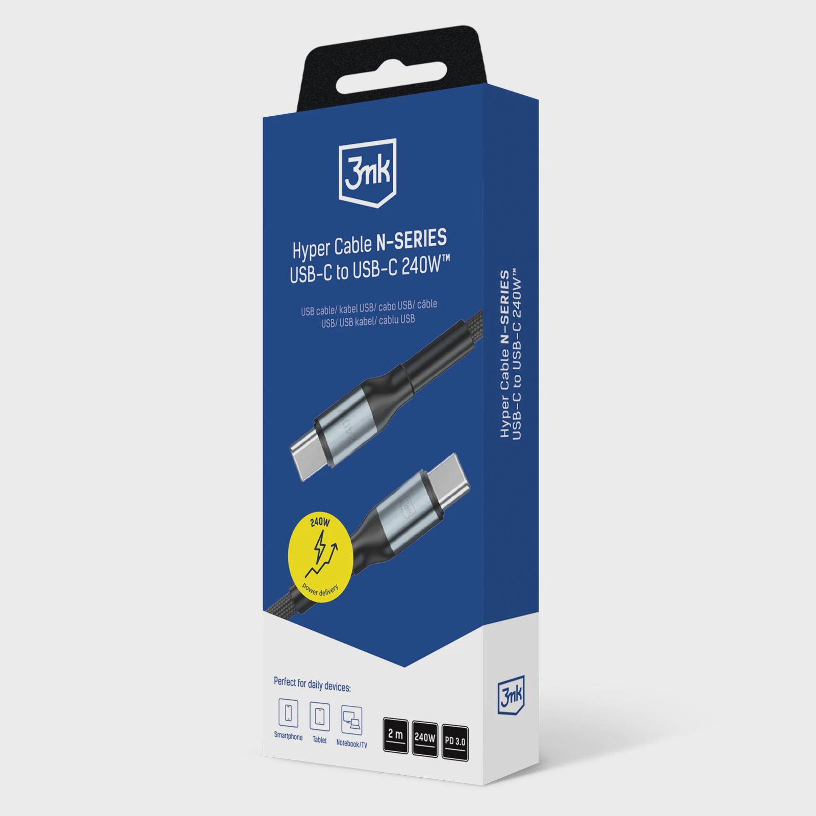 3mk Hyper Cable N-SERIES USB-C / USB-C 2m 48V/5A 240W / svart, bild 2