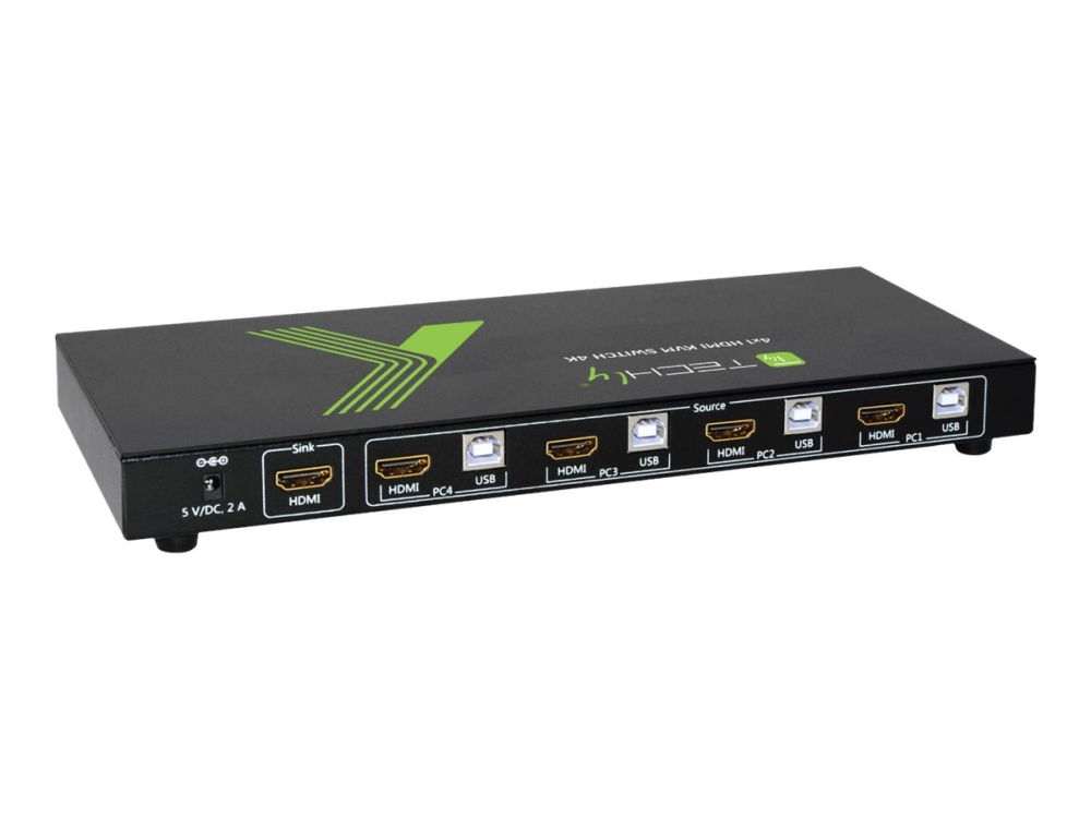 TECHly 4x1 USB HDMI KVM Switch 4Kx2K - Omkopplare för tangentbord/video/mus/ljud/USB - 4 x KVM/ljud - 1 lokal användare - skrivbordsmodell