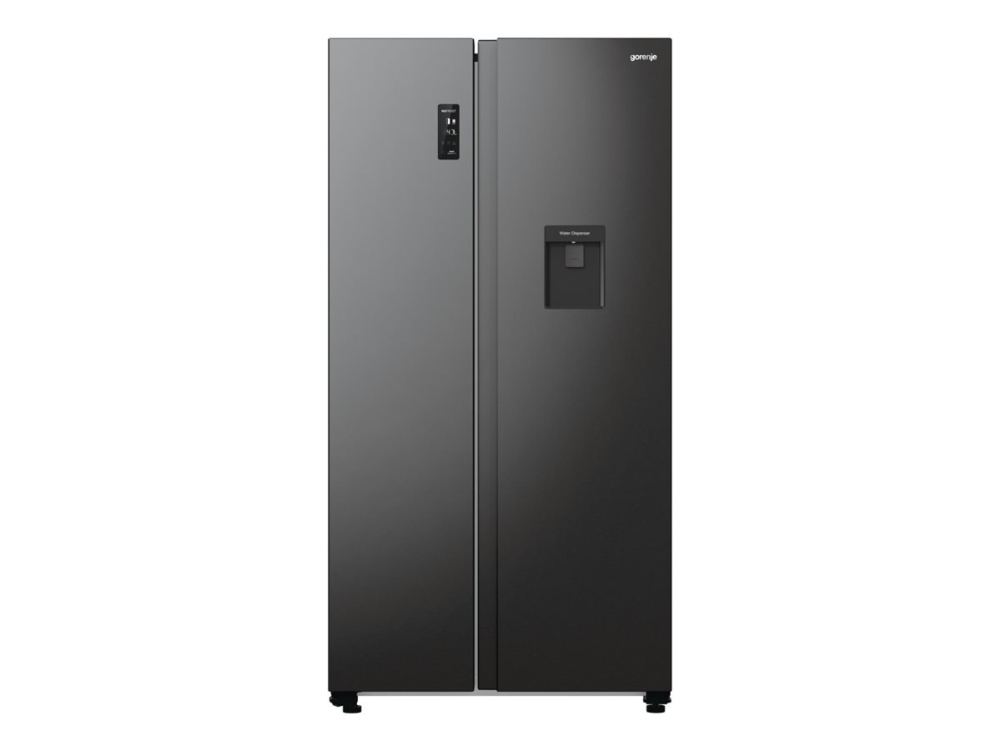 Gorenje Advanced NRR9185EABXLWD - Kylskåp/frys - sida vid sida med vattenbehållare - bredd: 91.5 cm - djup: 67 cm - höjd: 178.6 cm - 547 liter - Klass E - svart
