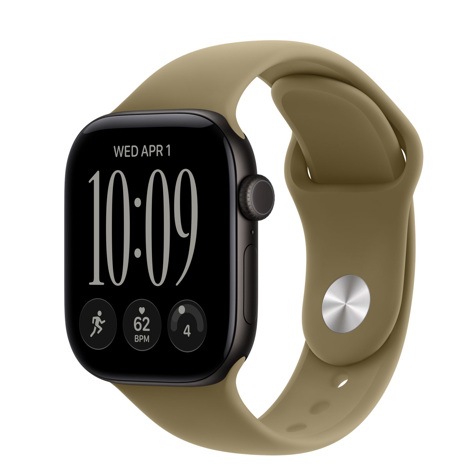 Apple Watch Series 12 (GPS) • Aluminiumboett svart, 42 mm • Sportband oliv