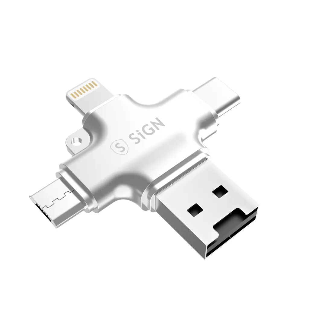SiGN Micro SD Minneskortläsare för mobil USB-C/USB-A/Micro USB/Lightning