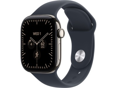 Apple Watch Series 12 GPS + Cellular 42 mm naturlig titan, marinblå Sportband - M/L
