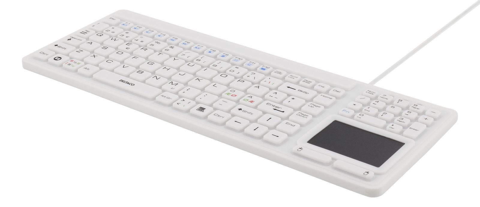 Deltaco Tangentbord i silikon, touchpad, IP68, nordiskt - Vit, bild 2