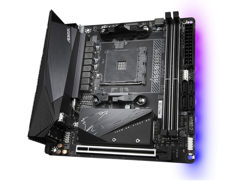 Gigabyte B550I AORUS PRO AX, AMD Socket AM4, Mini-ITX, 2xDDR4, PCI Express, 2xM.2 + SATA3 RAID, HDMI/DP, USB-C, 2.5GbE LAN, WiFi 6, Bluetooth 5, RGB Fusion 2.0, bild 2