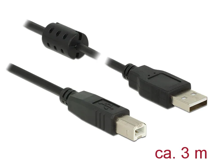 Delock USB-A 2.0-kabel hane till USB-B 2.0 hane 3,0 m - Svart