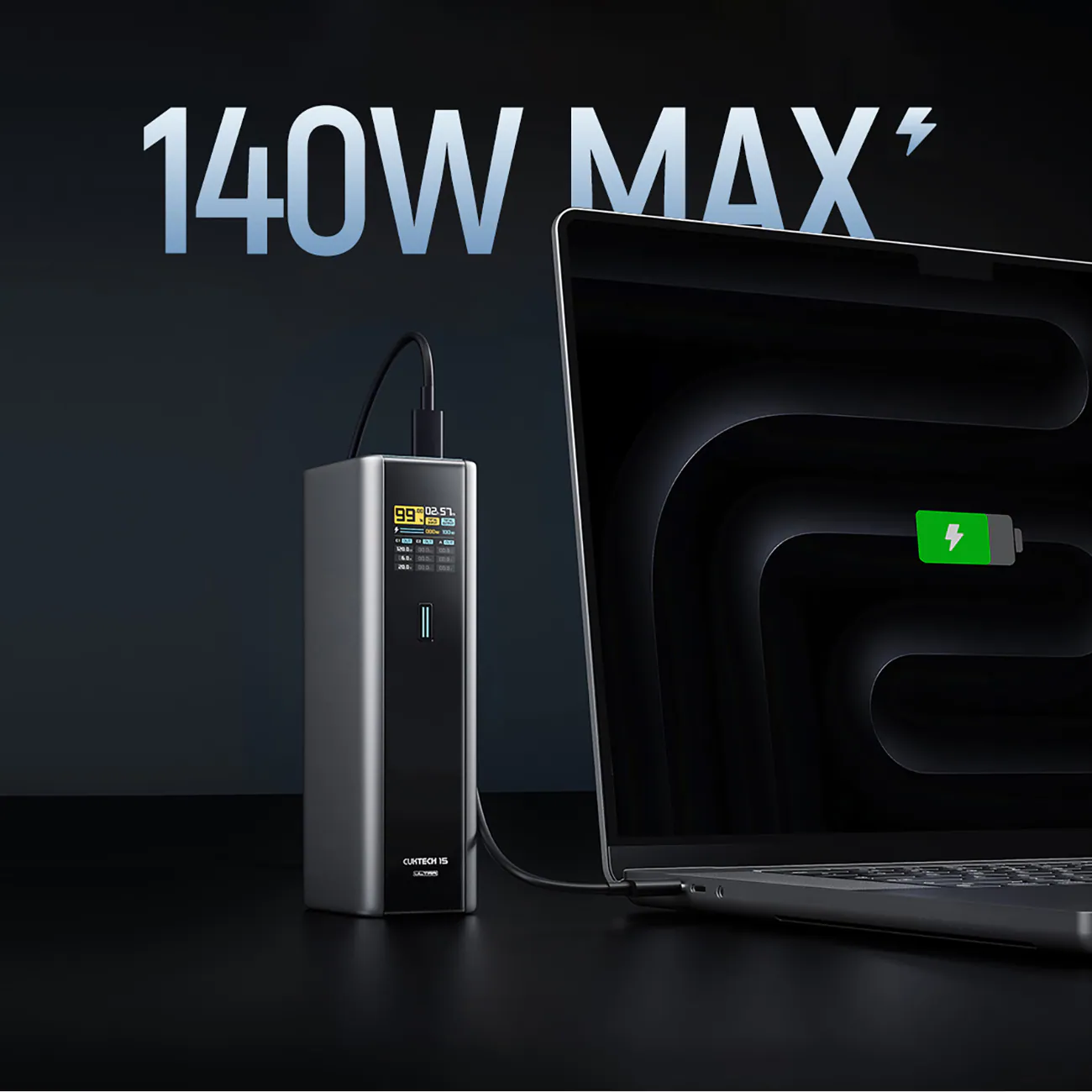 Powerbank Cuktech CKPB200UGLGR 210W 20000mAh 2 x USB-C 1 x USB-A - grå, bild 2