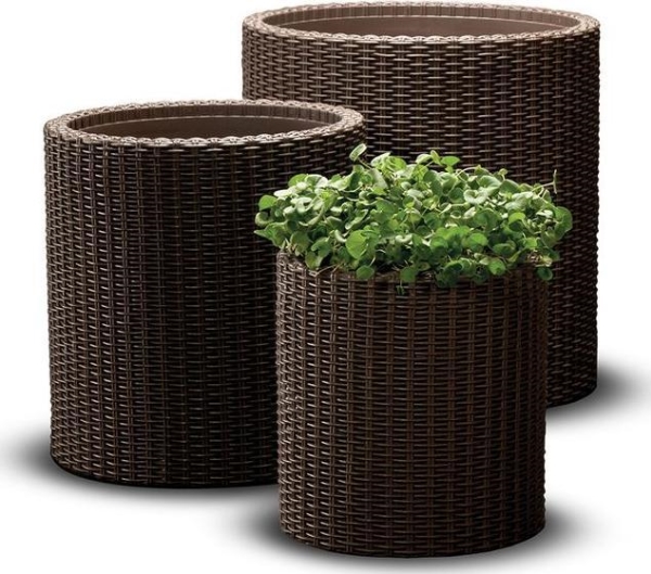 Keter Set av blomkrukor Curver Keter CYLINDER PLANTERS S + M + L Brown 521