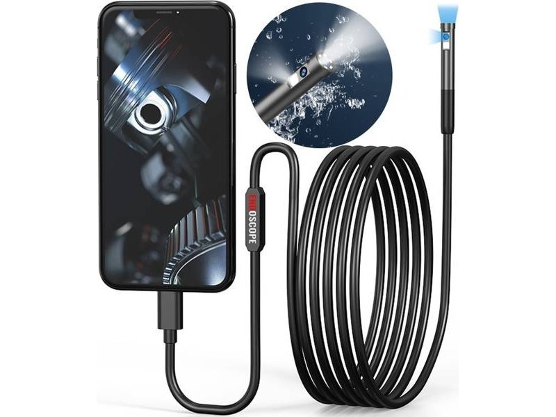 MBG dubbel endoskopkamera med två kameror, 2 m, 7 LED, 2 x FHD, WiFi, för iPhone