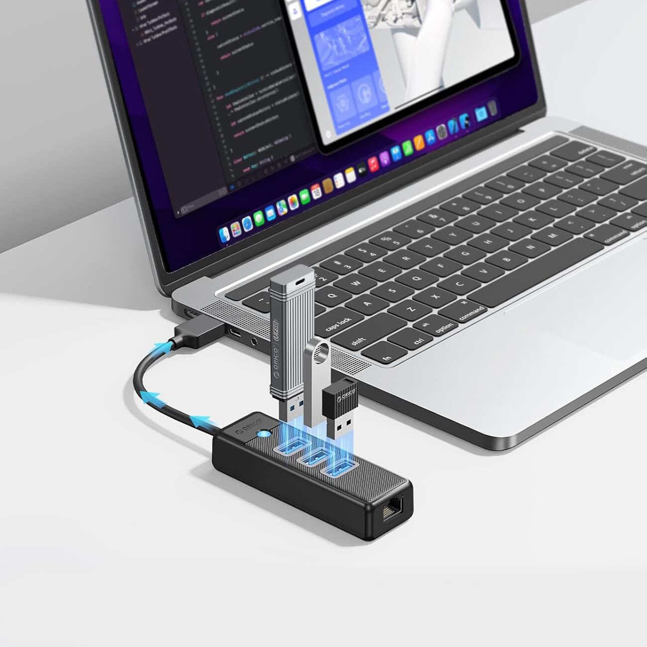 Orico PW3UR25-U3 USB-hubb med 4 portar: 3 x USB-A 3.0 och 1 x RJ45 2,5 G Ethernet, 0,15 m – svart, bild 4