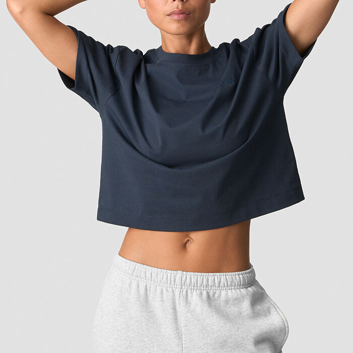 Everyday Cotton Cropped T-shirt, Navy, L