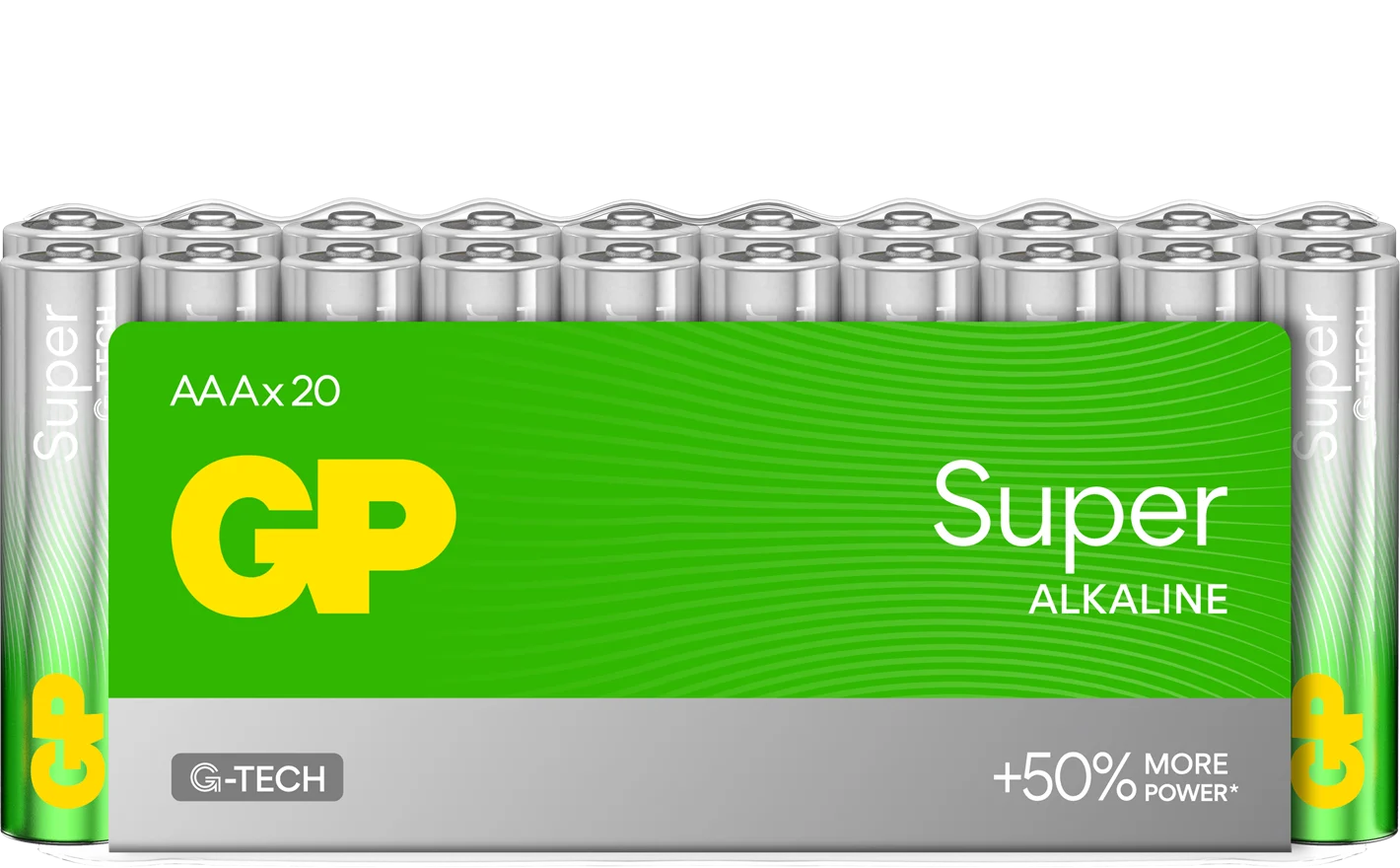 GP Super Alkaline Battery, Size AAA, 24A/LR03, 1.5V, 20-pack