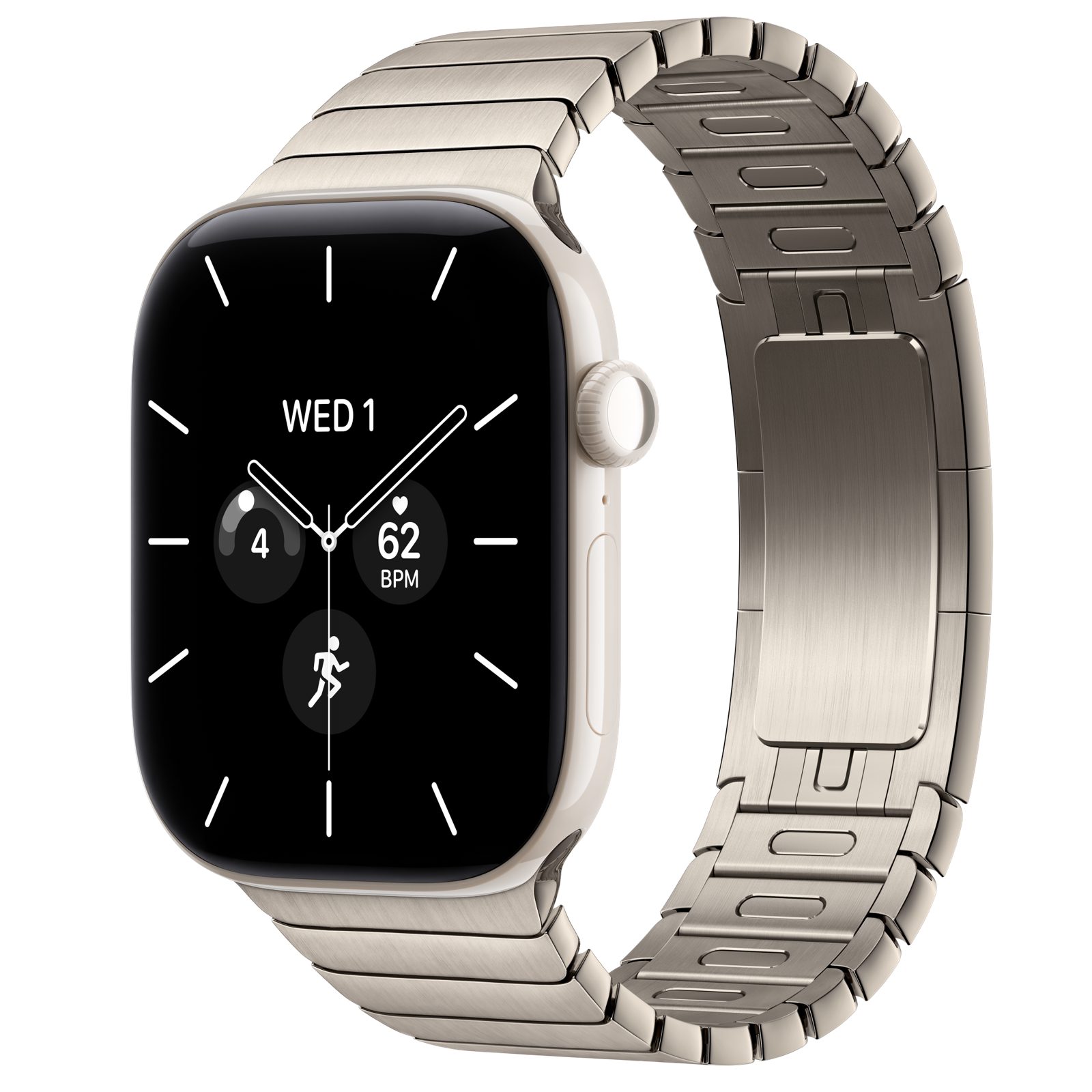 Apple Watch Series 12 (GPS + Cellular) • Keramikboett pärlvit, 46 mm • Länkarmband naturlig finish