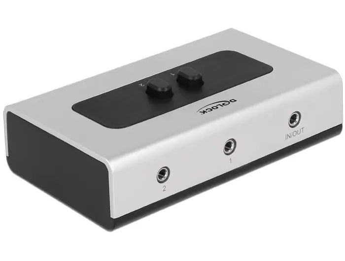 Delock Switch Stereo jack 3.5 mm 2-port manuell tvåväg – grå/svart