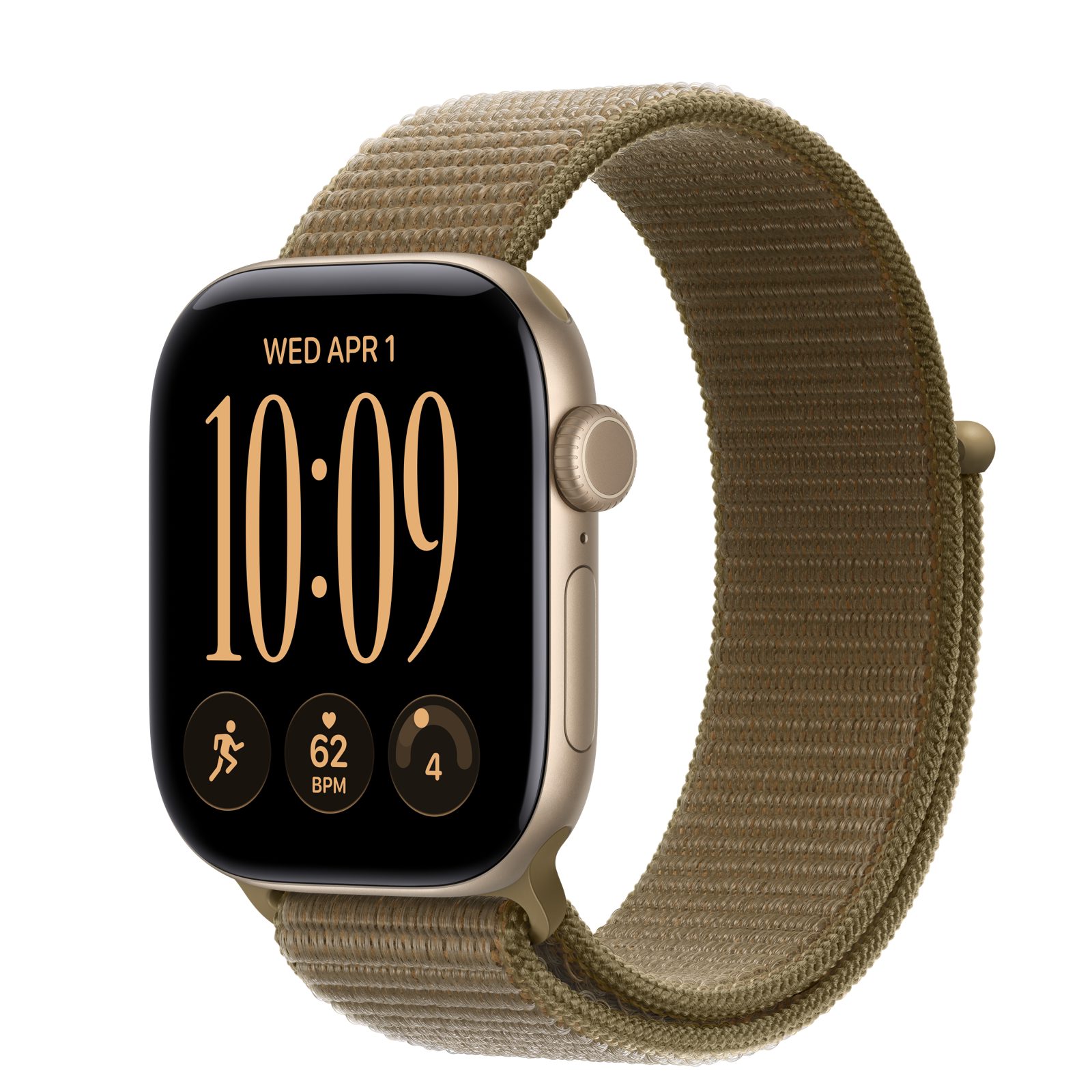 Apple Watch Series 12 (GPS) • Aluminiumboett ljust guld, 42 mm • Sportloop oliv