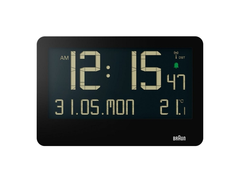 Braun BC14B-DCF, Vägg/bord, Radiostyrd klocka, Rektangel, Svart, LCD, Batteri