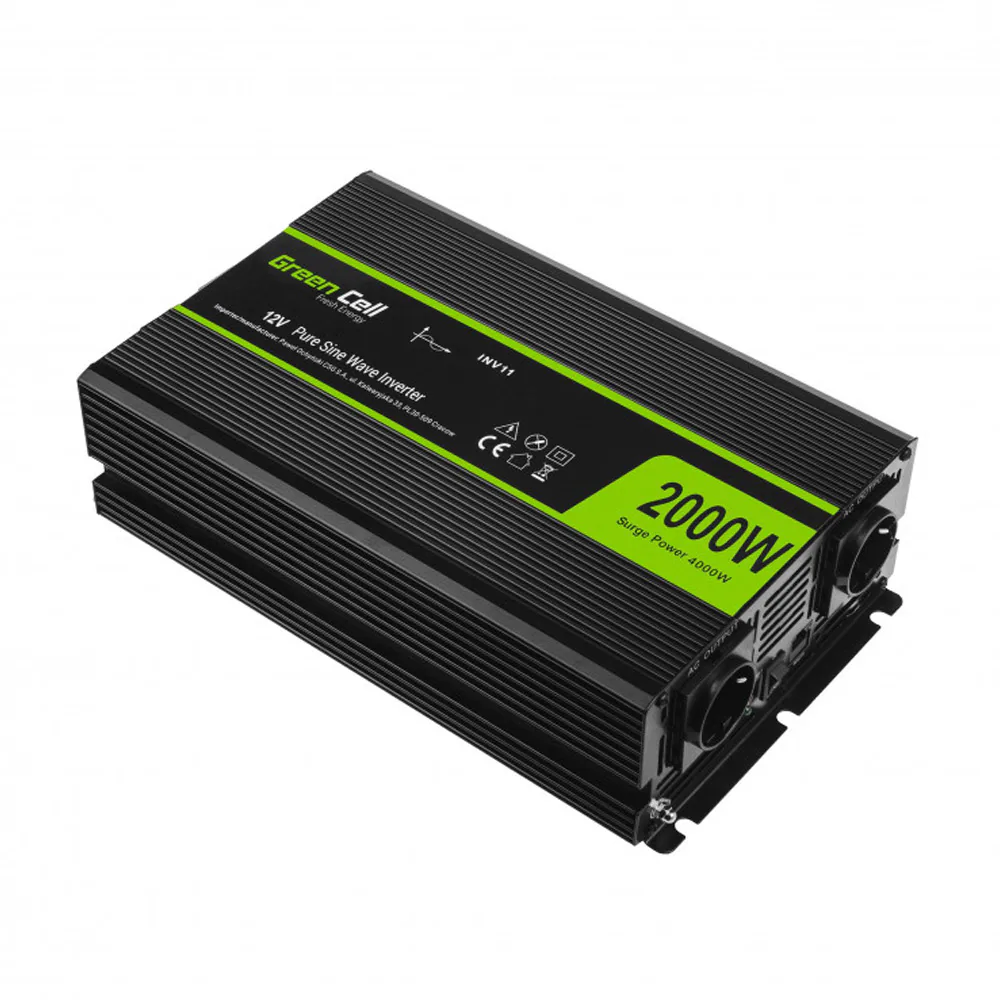 Green Cell INV11 - 12V to 230V | 2000W/4000W | Pure Sine Wave Strömförsörjning - 2000 Watt - 80 Plus
