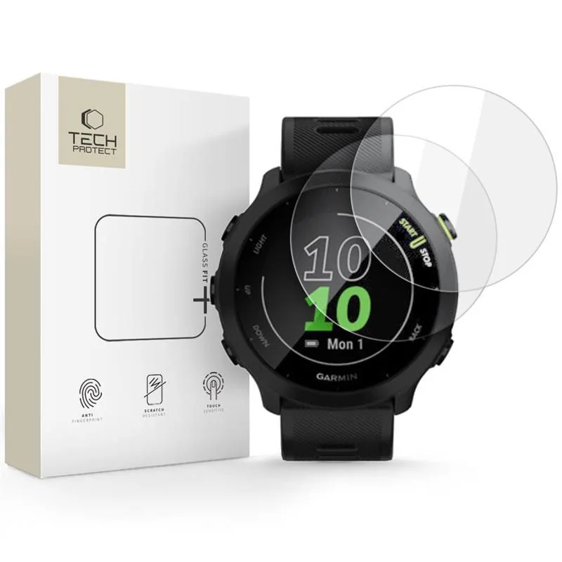 Tech-Protect Glass Fit+ 2-pack härdat glas för Garmin Forerunner 55 - klart