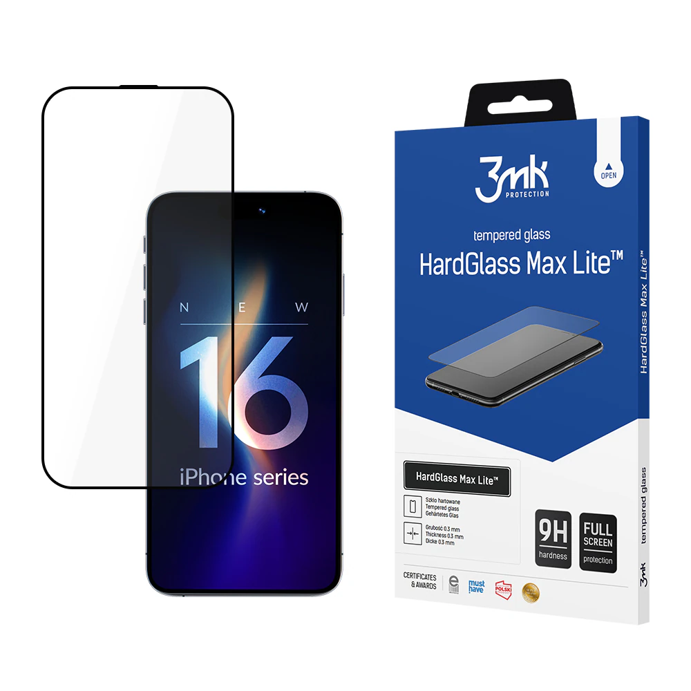 3mk HardGlass Max Lite härdat glas med svart ram till iPhone 16 Pro Max