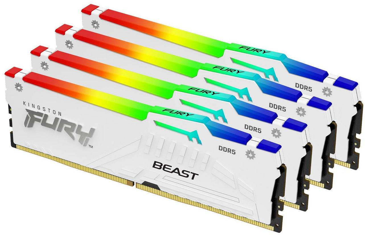 128 GB (4x32GB) DDR5-5600 Kingston FURY Beast White RGB CL40, XMP - Vit, bild 3