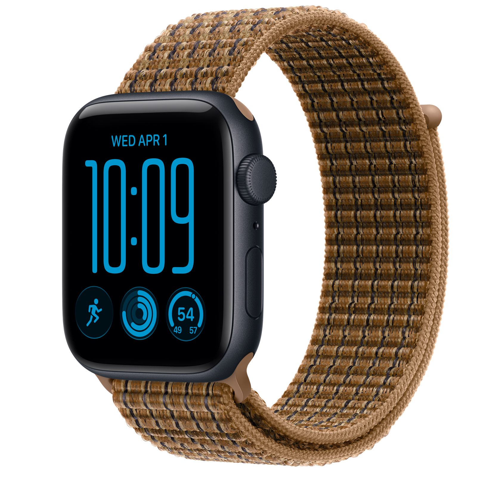 Apple Watch SE 3 (GPS) • Aluminiumboett midnatt, 44 mm • Sportloop skotskrutig ljus umbra