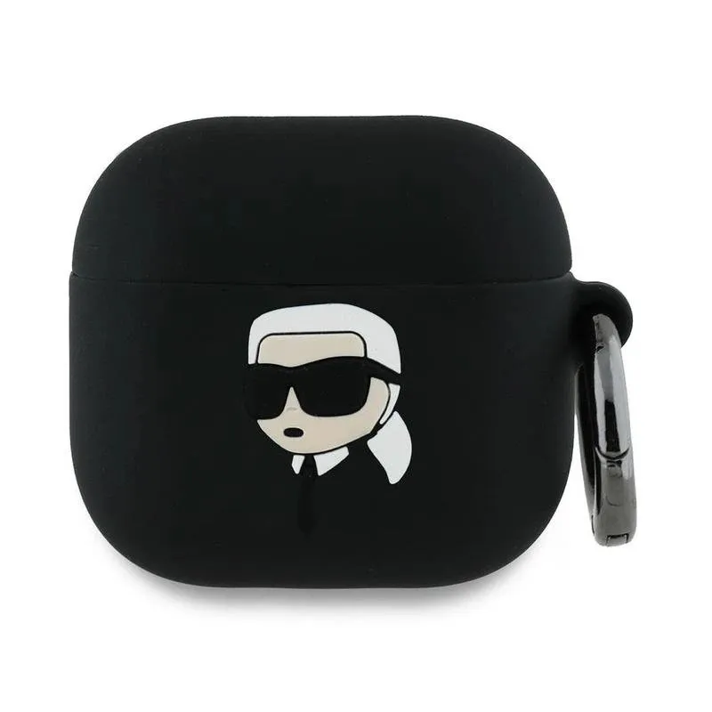 Karl Lagerfeld KLA4RUNIKK AirPods 4-fodral, svart/svart silikon Karl Head 3D