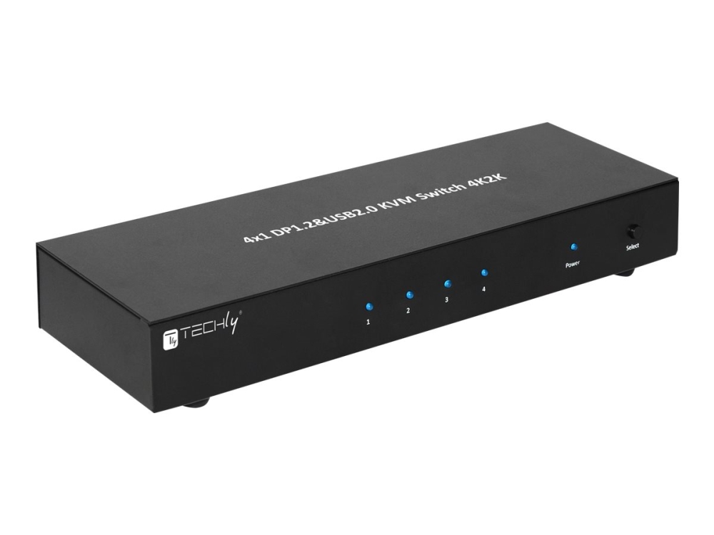 TECHly 4 Port DisplayPort 1.2 KVM Switch with Hub and audio - Omkopplare för tangentbord/video/mus/ljud/USB - 4 x KVM/ljud - 1 lokal användare - skrivbordsmodell
