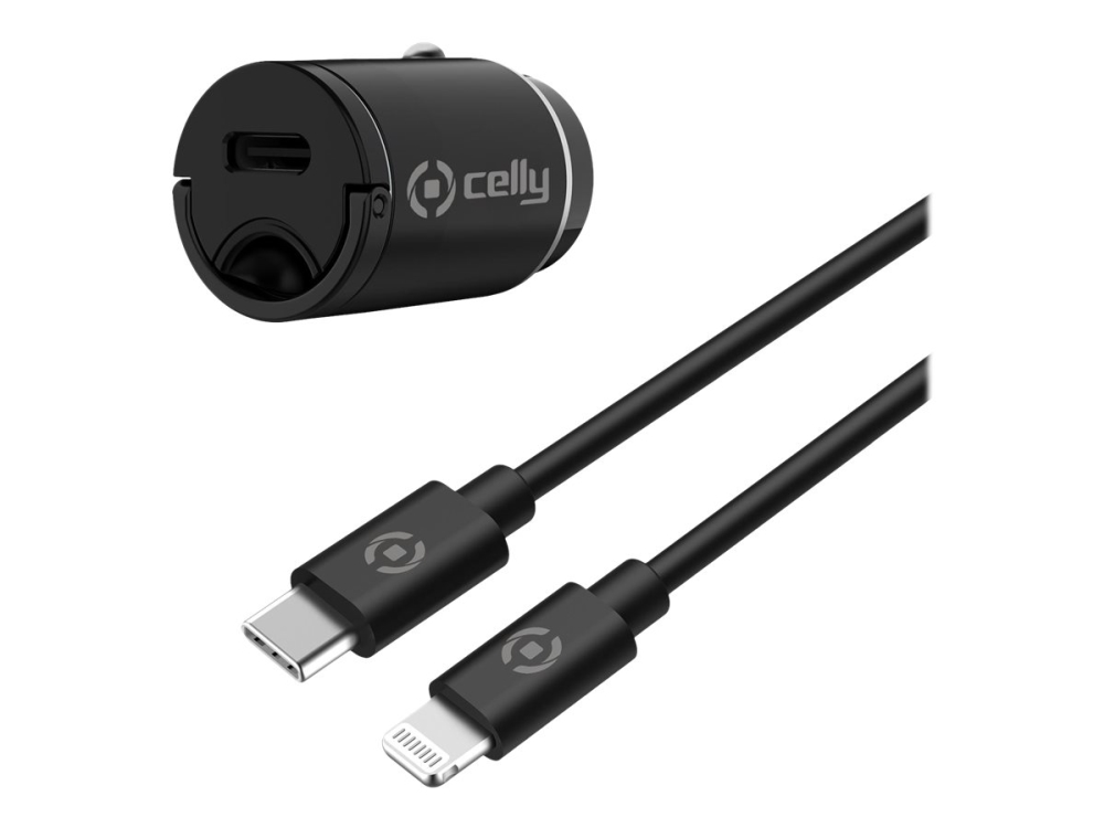 Celly ProPower - Strömadapter för bil - ultrakompakt - 20 Watt - 3 A - PD (USB-C) - för Apple 10.2-inch iPad AirPods Max AirPods Pro iPhone 11, 12, 13, 14, SE