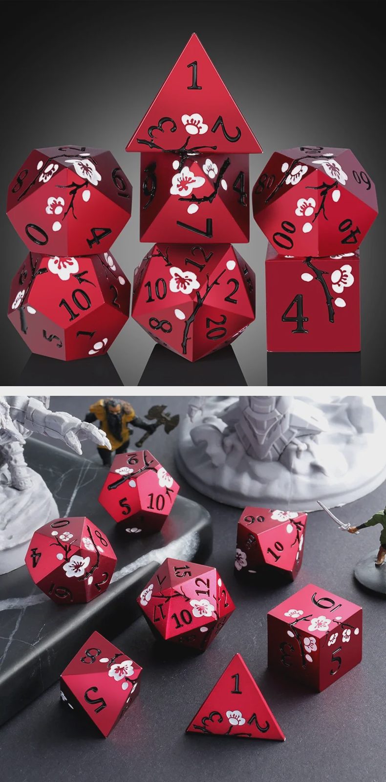 Metal & Enamel Dice Set (7) Sakura Red Reprint