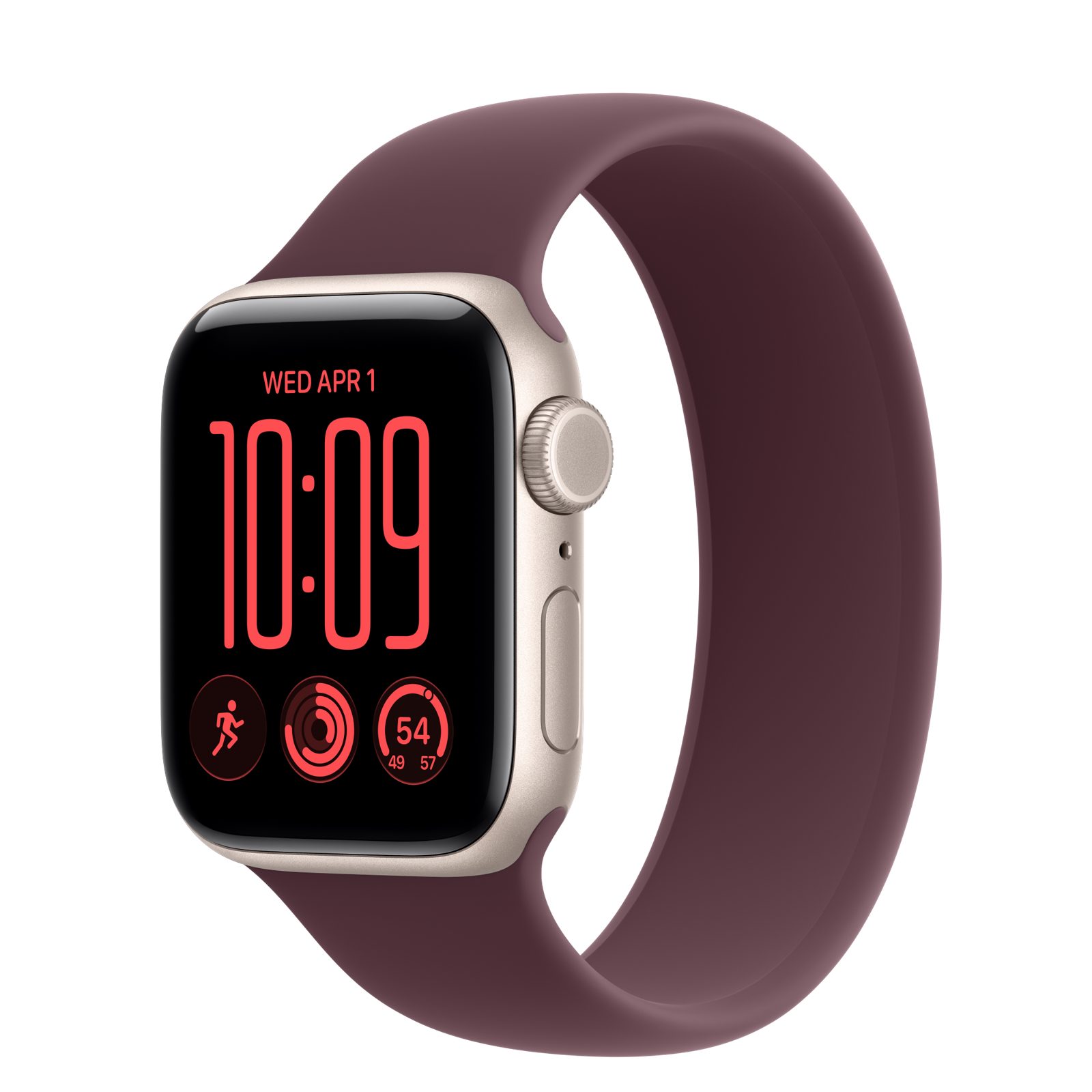 Apple Watch SE 3 (GPS + Cellular) • Aluminiumboett stjärnglans, 40 mm • Sololoop bourgogne