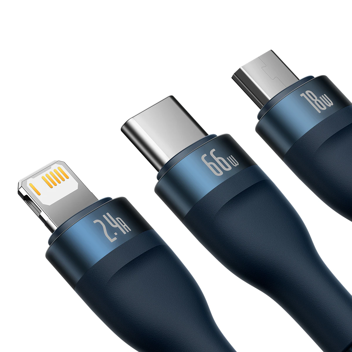 Baseus 3-i-1 Snabbladdningskabel 66W USB-A till USB-C / Micro / Lightning – Blå, bild 4