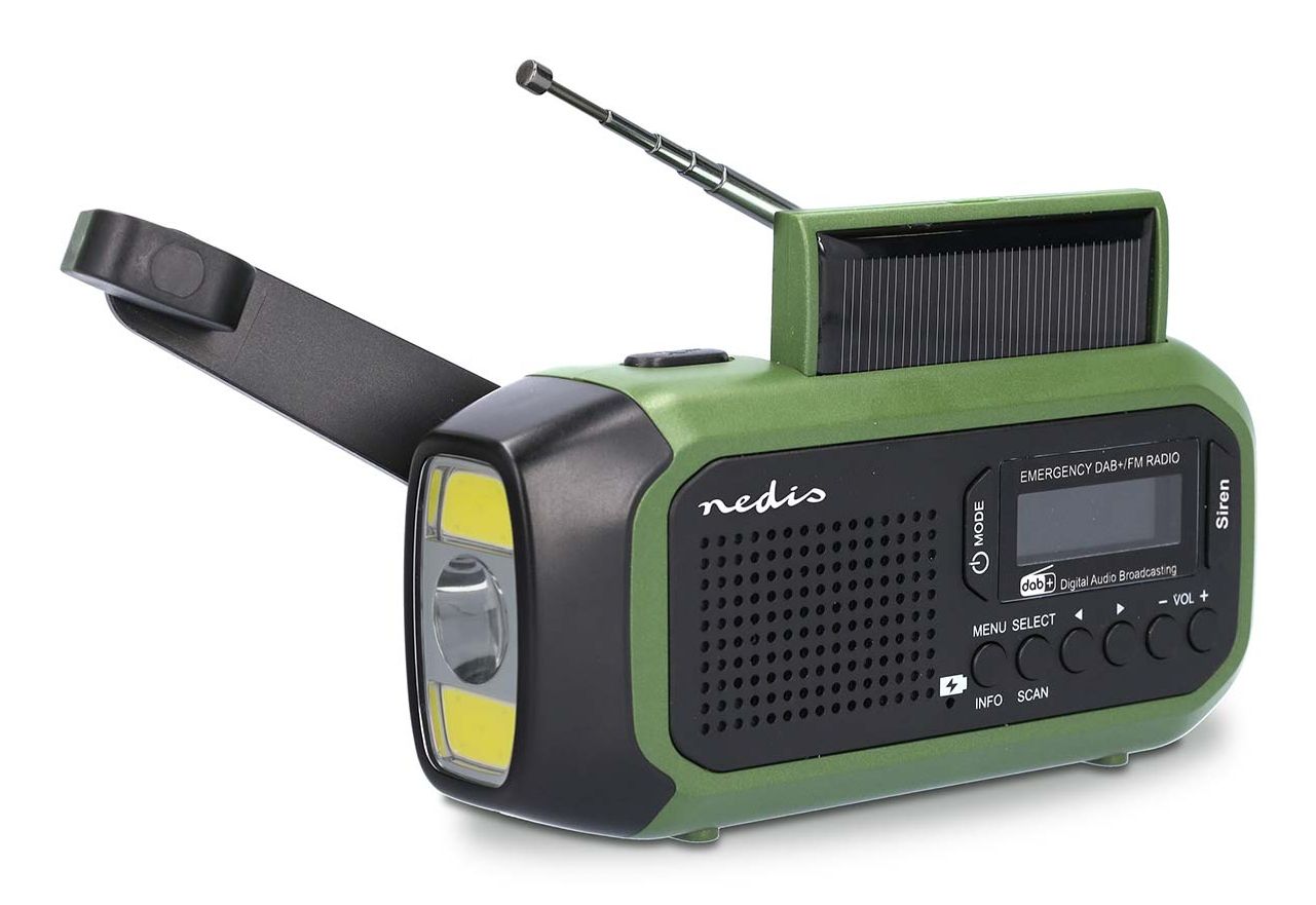 Nedis Nödradio, DAB+/FM, Handvev/batteri/solcell/USB-ström