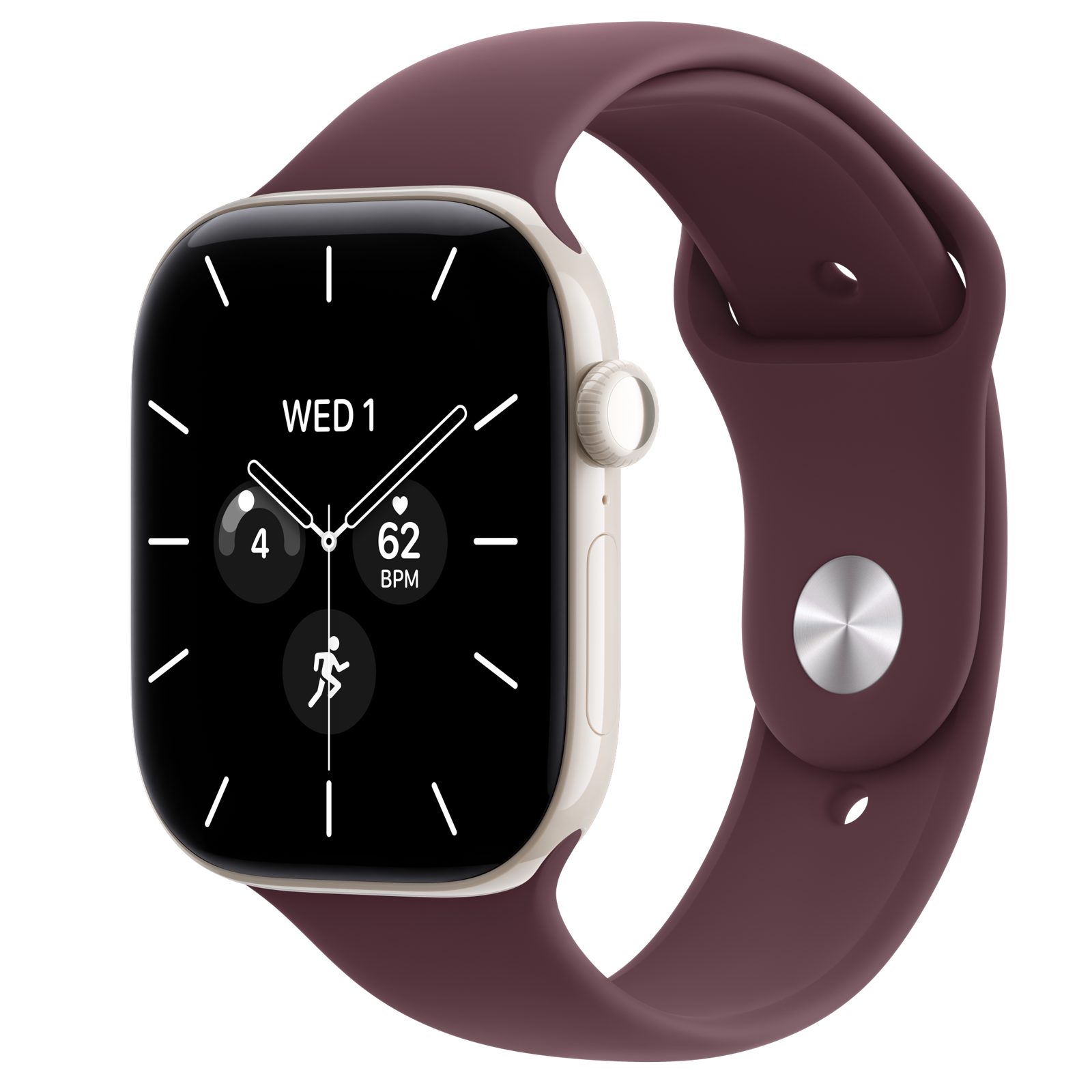 Apple Watch Series 12 (GPS + Cellular) • Keramikboett pärlvit, 46 mm • Sportband bourgogne