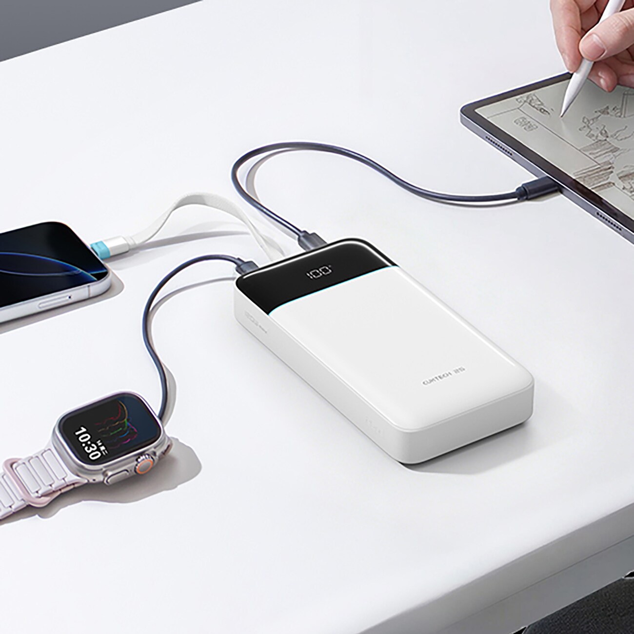 Cuktech LPB252N 120 W 25 000 mAh powerbank med inbyggd USB-C-kabel – vit, bild 4