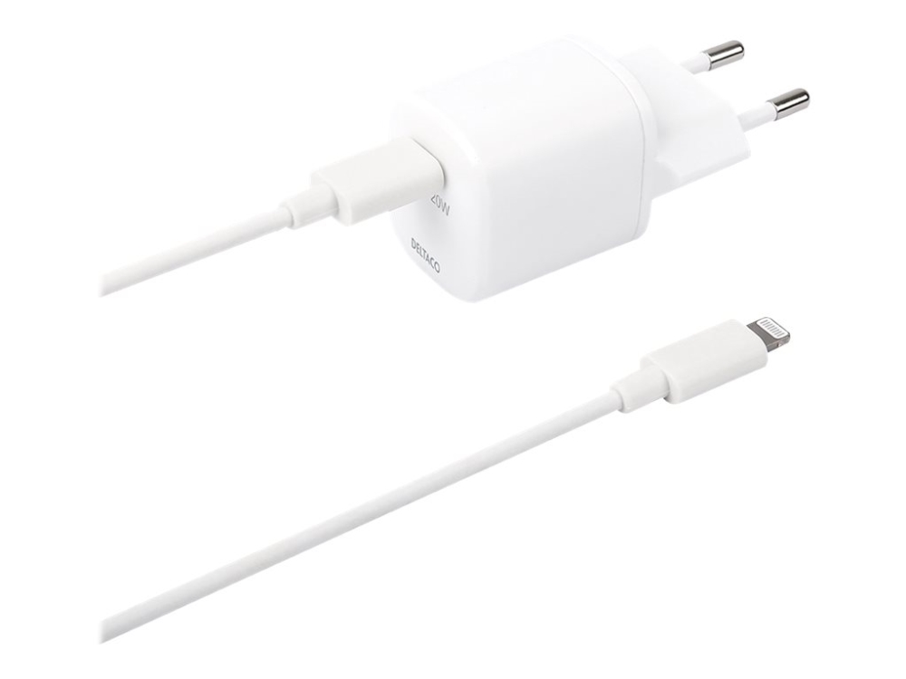 DELTACO USBC-AC141 - Strömadapter - 20 Watt - 3 A - PD (USB-C) - vit