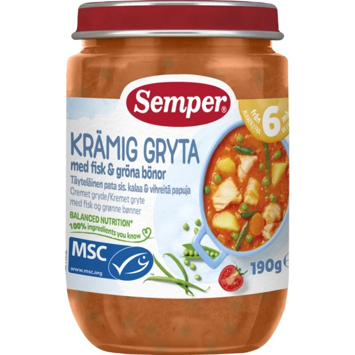 Semper Krämig gryta med fisk & gröna bönor 190g 6m