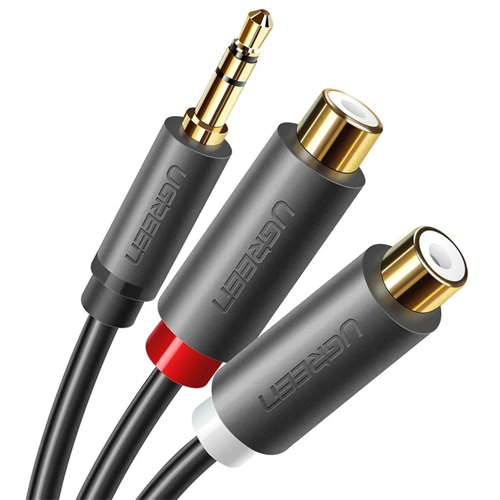 Ugreen ljudadapteruttag 3,5 mm (hane) till 2xRCA (hona) kabel, 0,25 m - Grå