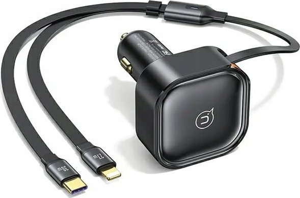 USAMS bil-laddare med utdragbar kabel 1xUSB-C + 1xLightning C41 PD 30W Fast Charge (svart/svart) CC2