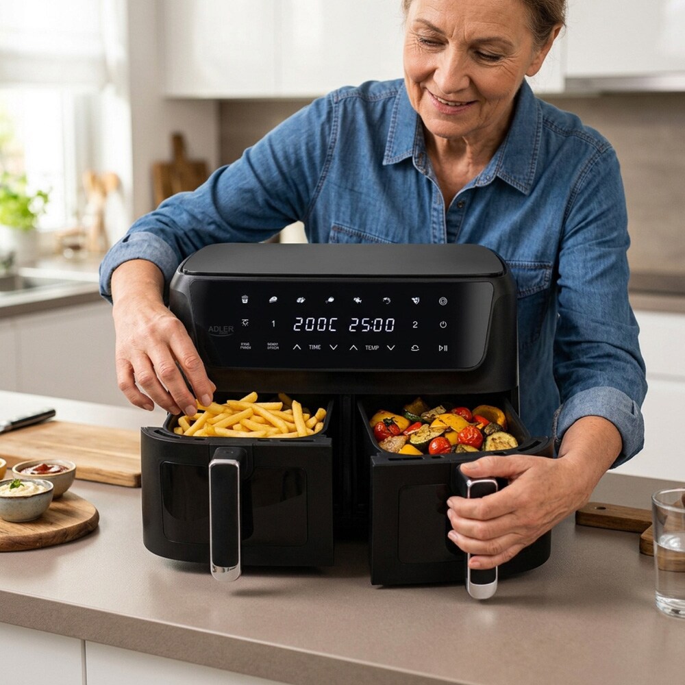 Adler Dual Air Fryer 6,5 l + 4,5 l / Dubbel airfryer / Varmluftsfritös med två korgar, bild 2