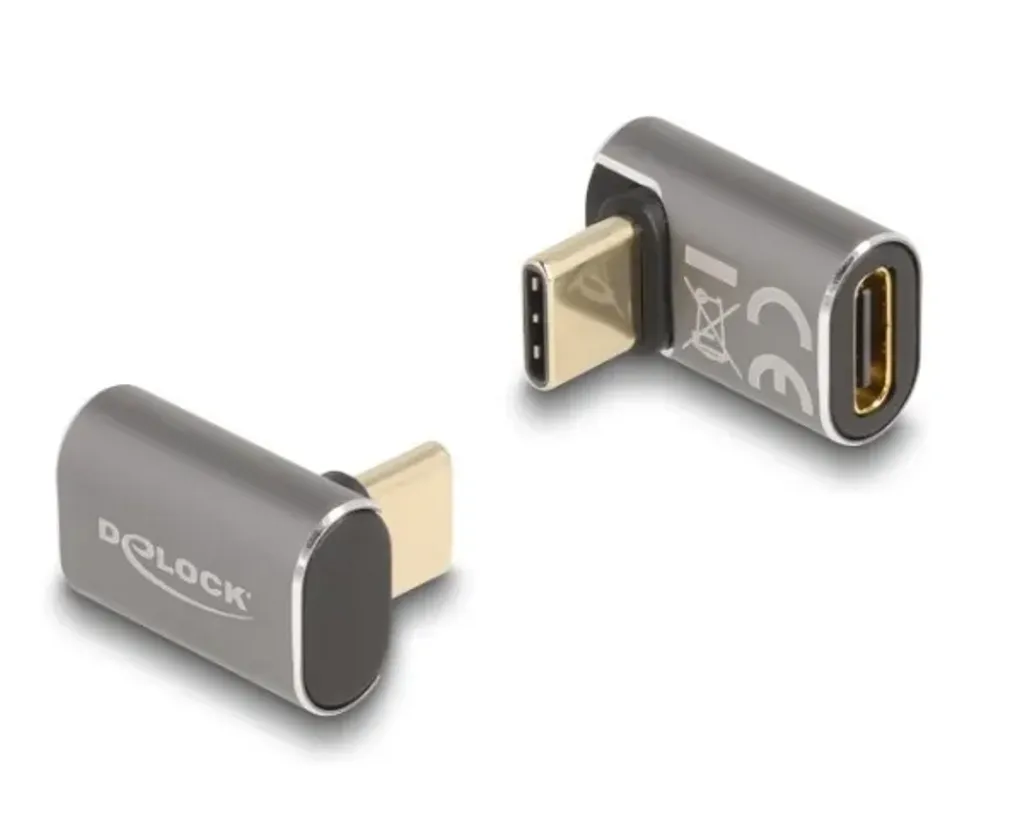 Delock - USB-adapter - USB-C (hane) vinklad till USB-C (hona) - USB 3.2 / Thunderbolt 3 / DisplayPort 1.4 - 20 V - 5 A - Stöd för Power Delivery 3.0, USB-strömförsörjning (100W), upp till 40 Gbps dataöverföringshastighet - antracit, bild 2