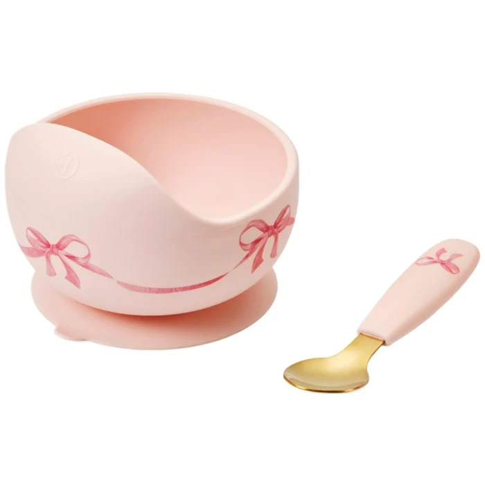 Elodie Details silikonskål med sked, rosy bow