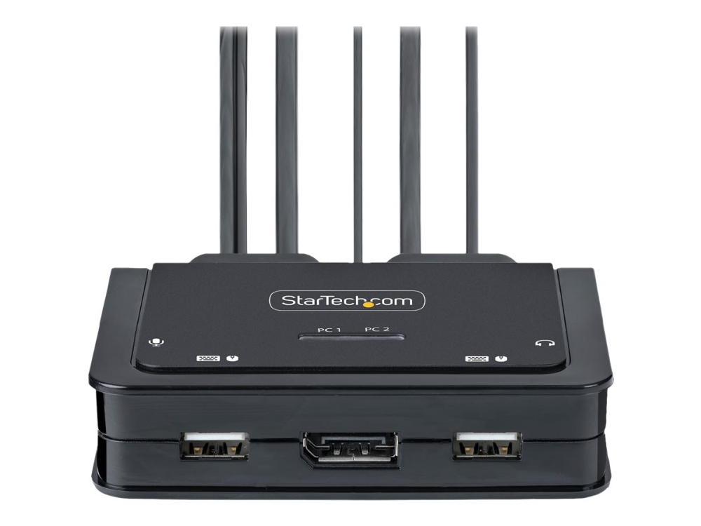StarTech.com 2-Port USB-C Cable KVM Switch, 4K 60Hz DisplayPort Output, Compact KVM with 4ft/1.2m USB Type-C/Audio Integrated Cables, Bus Powered - Remote Push-Button/Hotkey Switching (C2-D46-UC2-CBL-KVM) - Omkopplare för tangentbord/video/mus/ljud - kompakt - 2 x KVM/ljud - 1 lokal användare - skrivbordsmodell