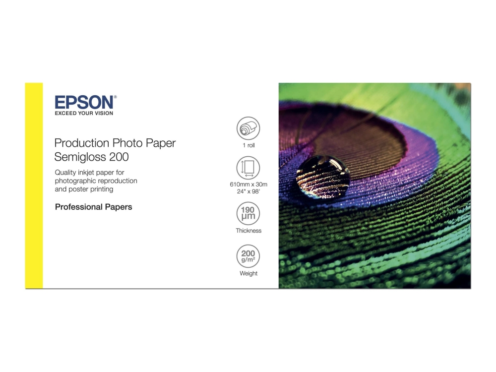 Epson Production - Polyetylen (PE) - halvblank - mikroporös - 200 mikrometer - Rulle (60,96 cm x 30 m) - 200 g/m² - 1 rulle (rullar) fotopapper - för SureColor P10000, P20000, SC-P10000, P20000, P6000, P7000, P7500, P8000, P9000, T7200