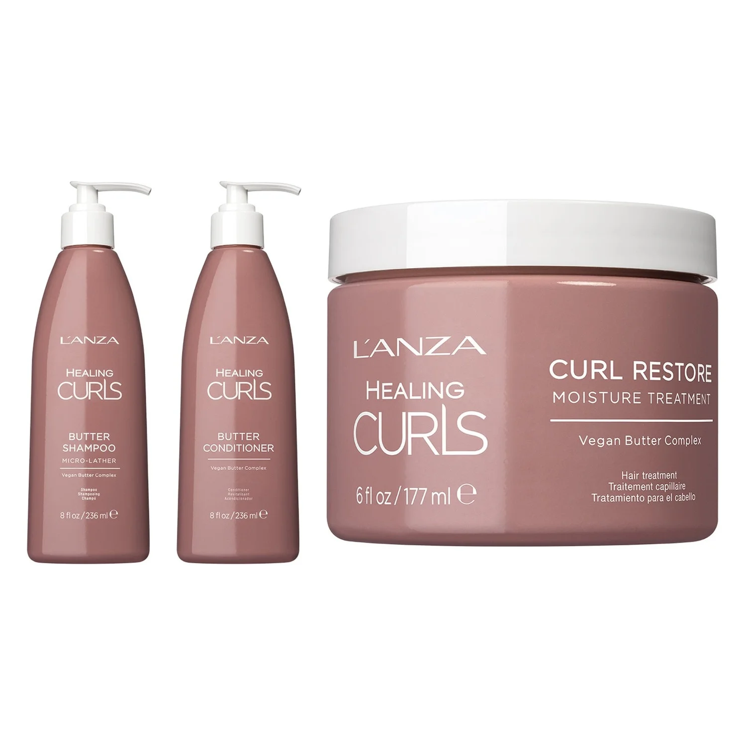 L'ANZA Curly Hair Restore Ritual Shampoo 236 ml & Conditioner 236 ml & Treatment 177 ml 649 ml