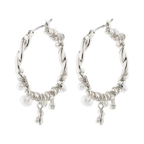 PILGRIM - ANA Pearl & Crystal Hoops - Silver Plated - 32 mm