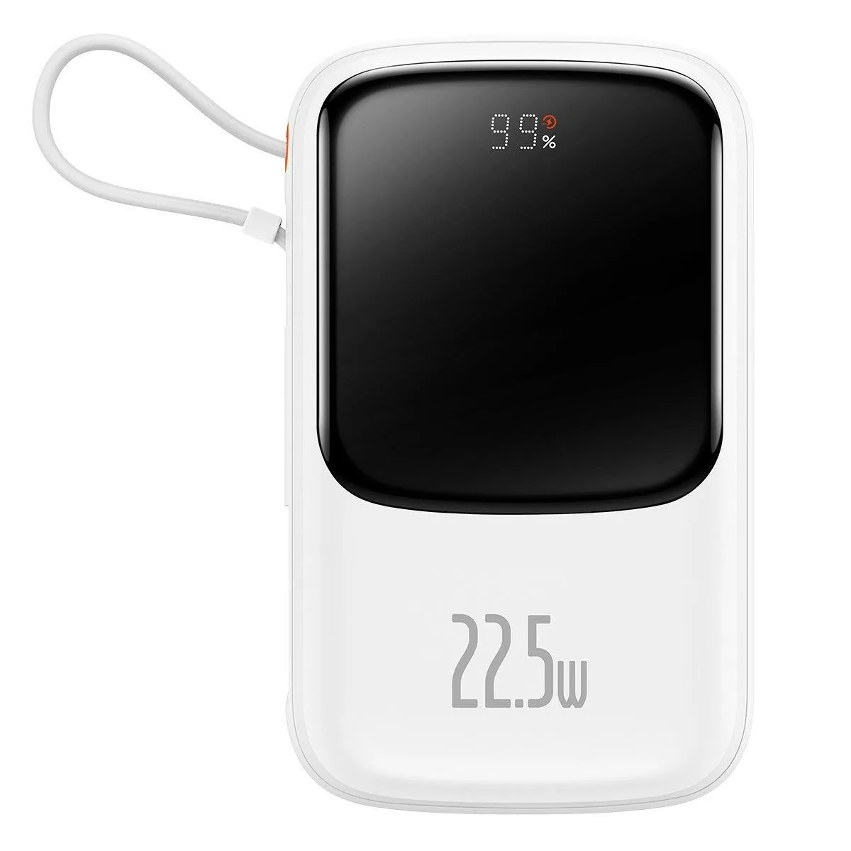 Baseus Qpow 10000mAh Powerbank med snabbladdning 22,5W QC/PD/SCP/FCP och inbyggd USB-C-kabel vit